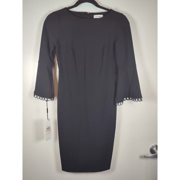 Calvin Klein NWT Chiffon Sheer Bell Sleeve Straight Classic Sheath Dress Size 2p - Picture 1 of 6